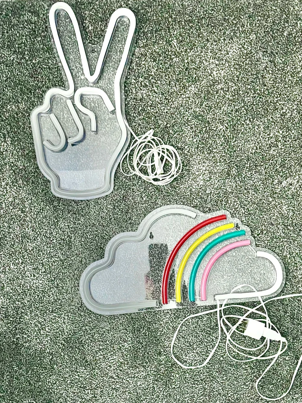 Rainbow Cloud/PEACE White LED Wall Light| MultI CLR Neon Accent.